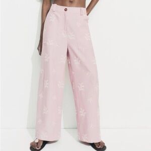 Zara Embroidered Linen Blend Pants